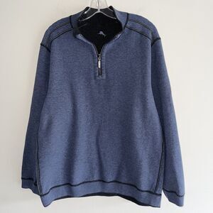 Tommy Bahama Reversible Pullover Shirt Mens Size L Long Sleeve Blue Gray 1/4 Zip